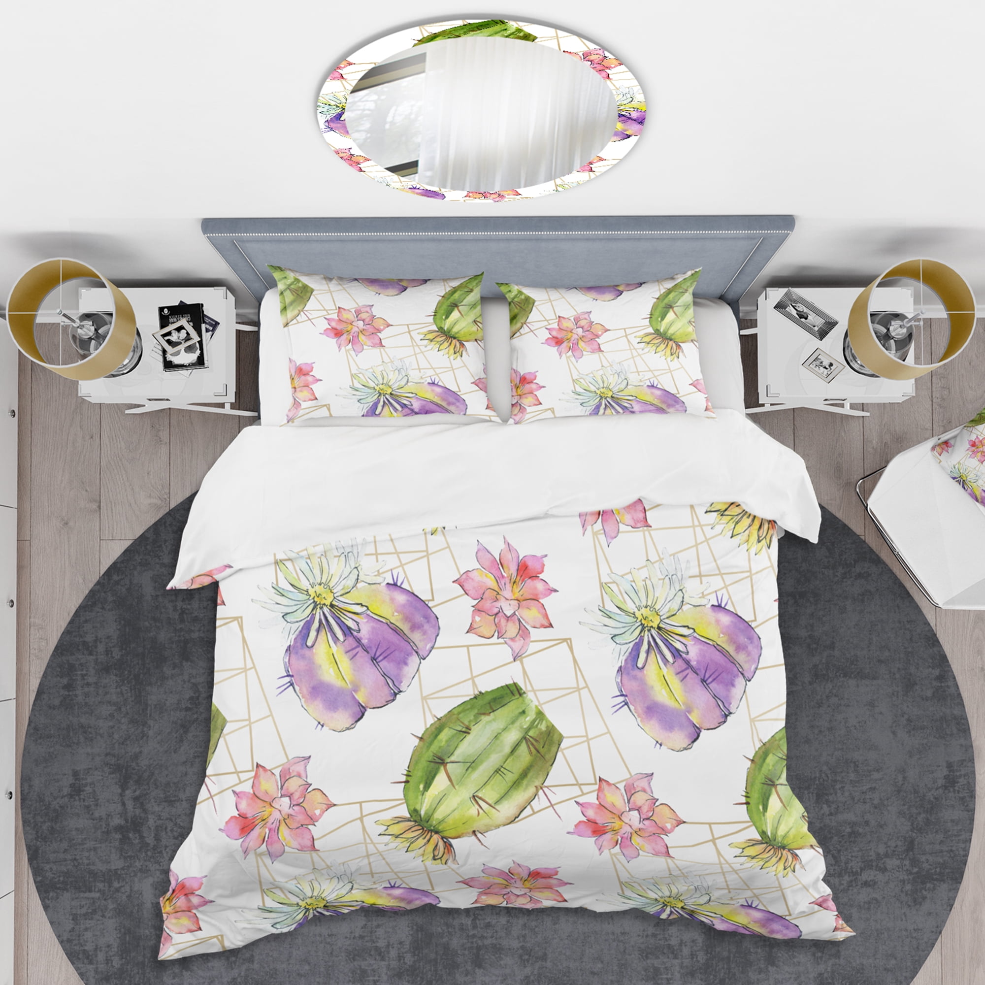 Designart 'Green Cactus Pattern' Mid-Century Modern Duvet Cover Set