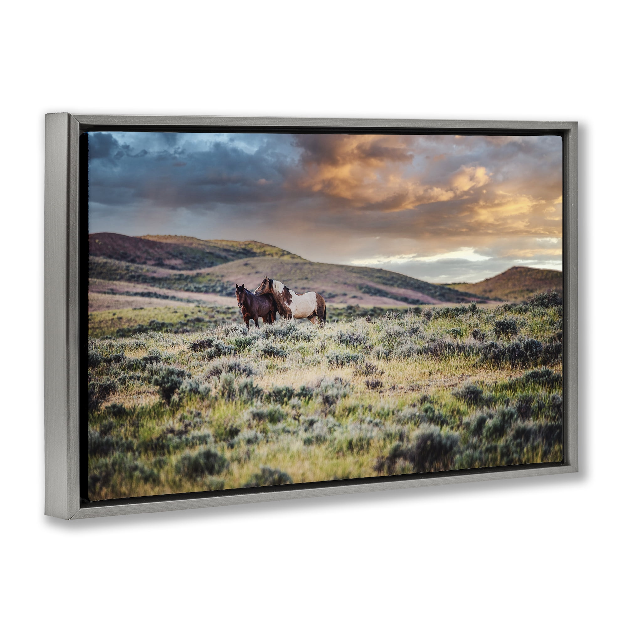 Stupell Industries Stay Close Horses Gray Framed Floater Canvas Wall Art, design by Tim West