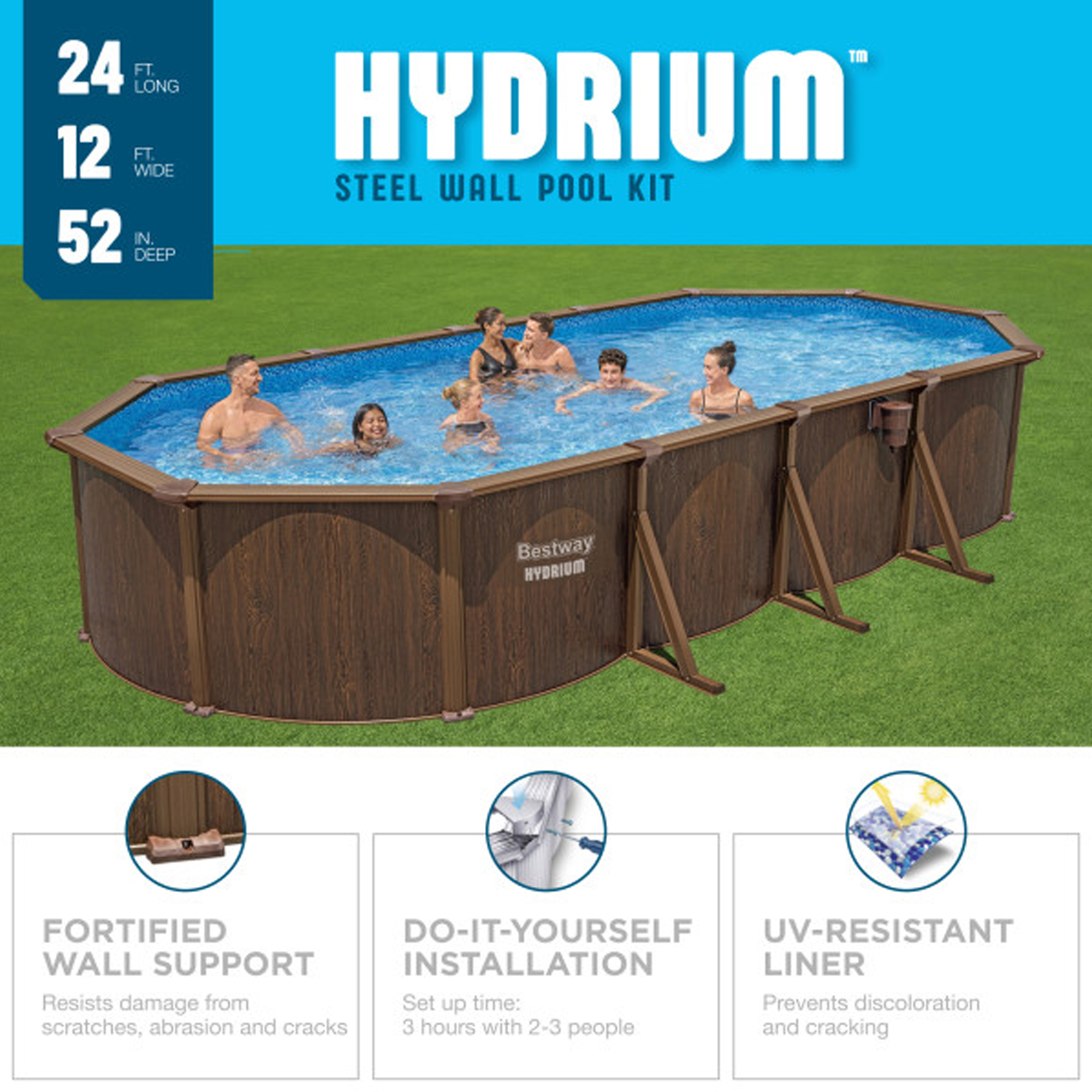 Bestway Hydrium 15' x 48" Steel Wall Above Ground Swimming Pool Set, Gray
