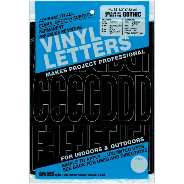 Vinyle Adhésif Permanent Lettres & Chiffres 3" 160/pkg-Noir