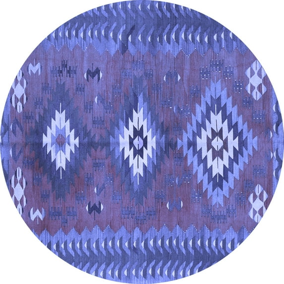 Ahgly Company Machine Washable Indoor Round Oriental Blue Traditional Area Rugs, 7' Round