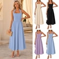 thumbnail image 2 of Quixlent Women's Halter Midi Dress, Summer Sleeveless Backless A-Line Long Dress, Square Neck Vacation Beach Sundress, 2 of 8