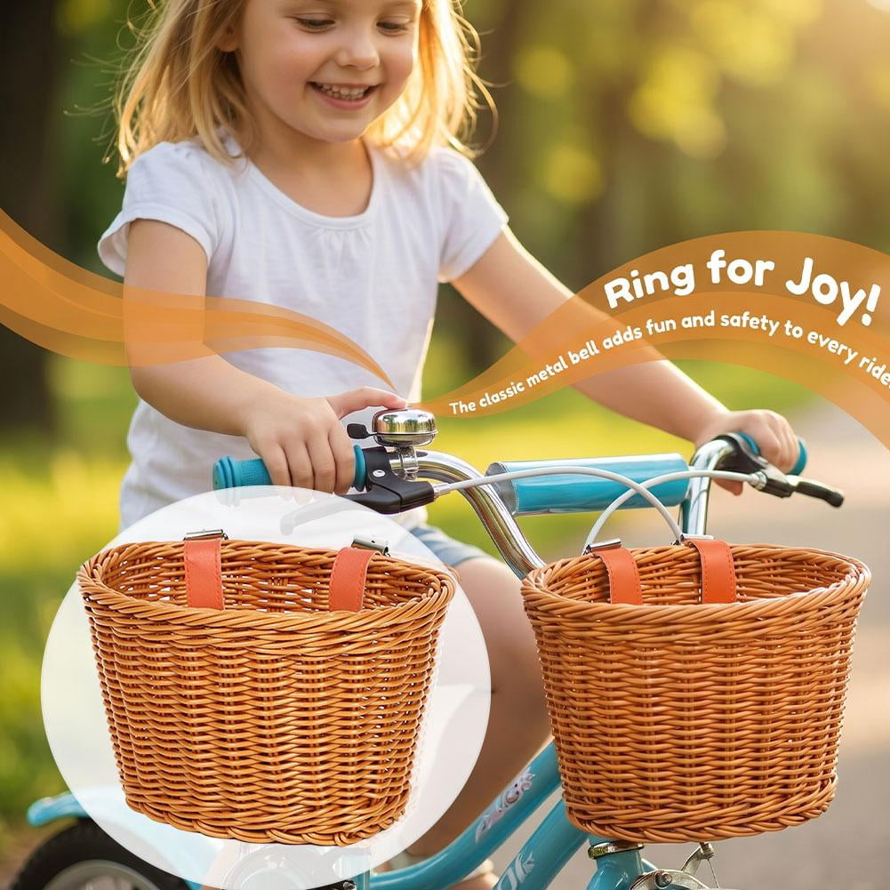 Kids Bike Basket Wicker Style Front Bicycle Basket for Boys Girls Mini Handlebar Basket for Kids Bike Scooter