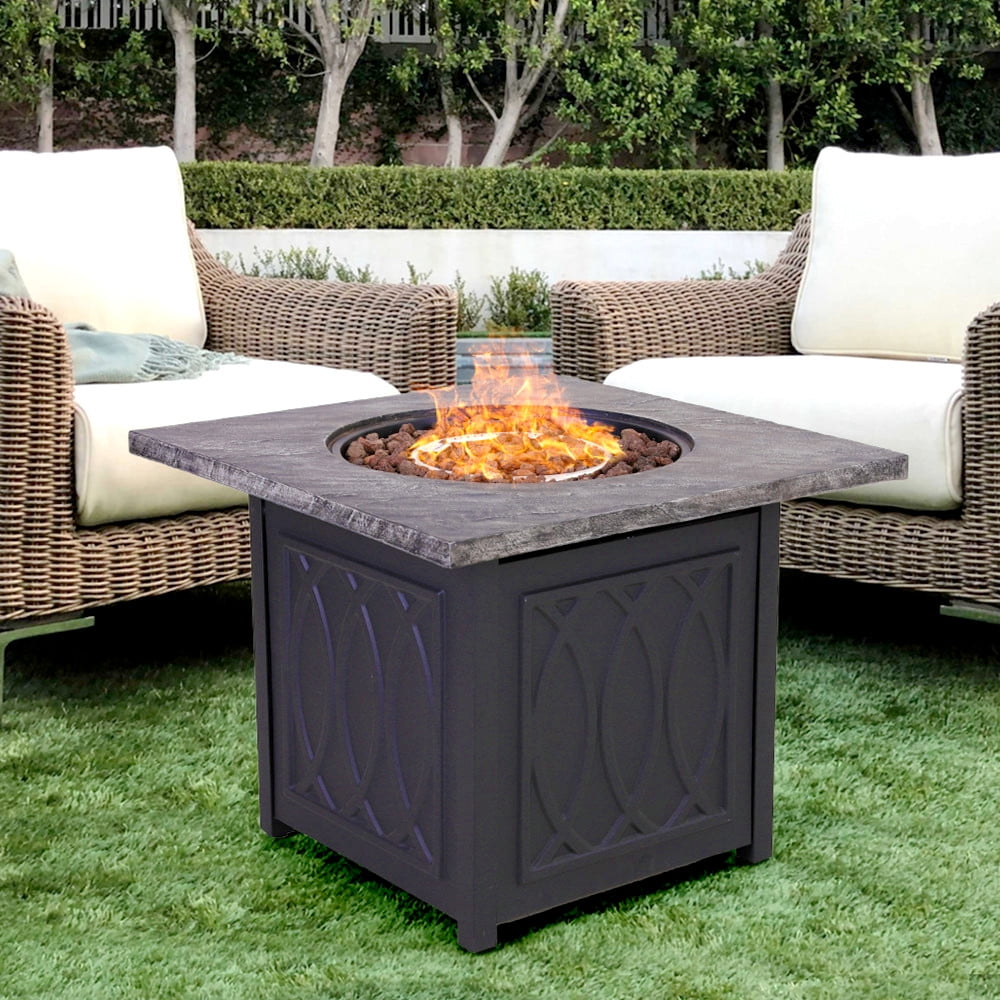 Lid and Cover for Outside Patio/Garden/Backyard Espresso Brown 50,000 BTU Auto-Ignition Outdoor Wicker Gas FirePits with Blue Fire Glass Adjustable Flame MELLCOM 32 Inch Propane Fire Pit Table 