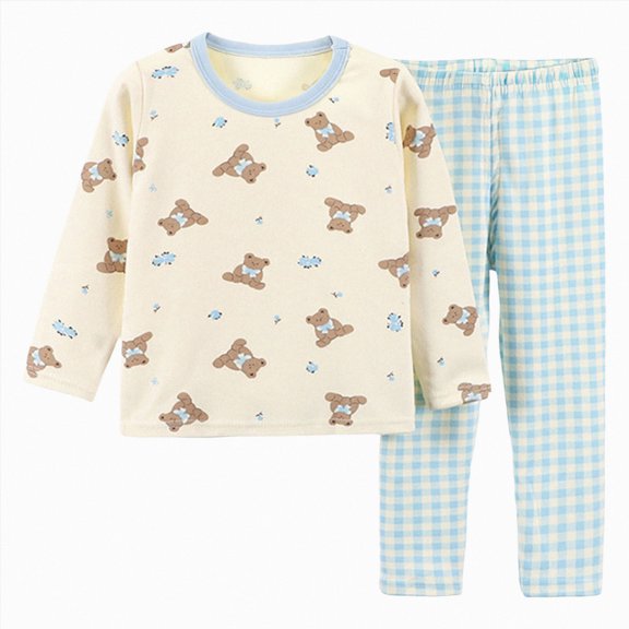 NOLDARES Little Boys Girls Pajamas 2 Pieces Long Set Sleepwear Kids Pjs Toddler Winter Clothes(H127-Sky Blue)