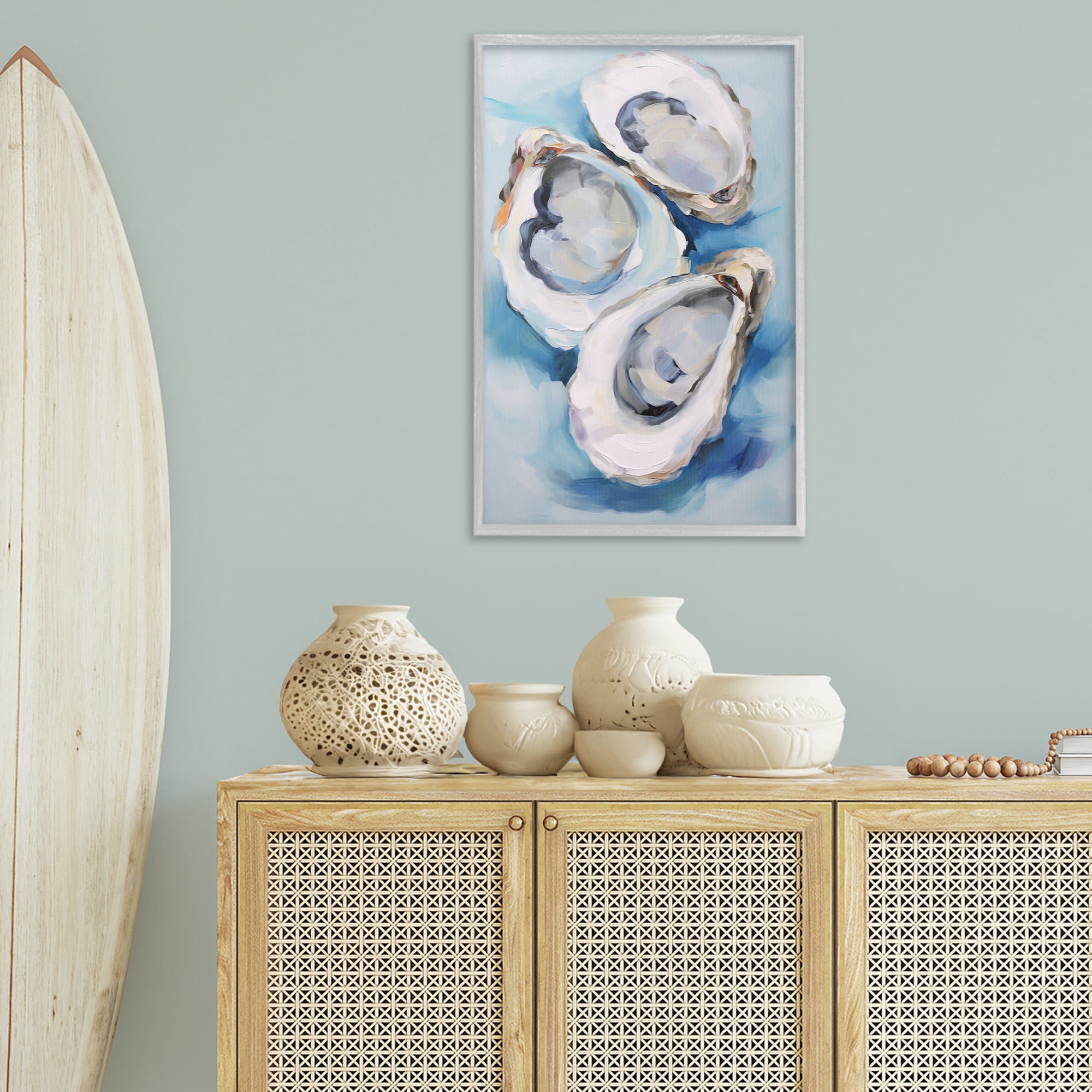 Stupell Industries Oyster Shell Trio Animals & Insects Painting Gray Framed Art Print Wall Art, 20 x 30