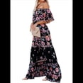 thumbnail image 3 of Vestido de Verano para Mujer, Estampado Floral, Hombros Descubiertos, Sin Mangas, Negro XL, 3 of 8