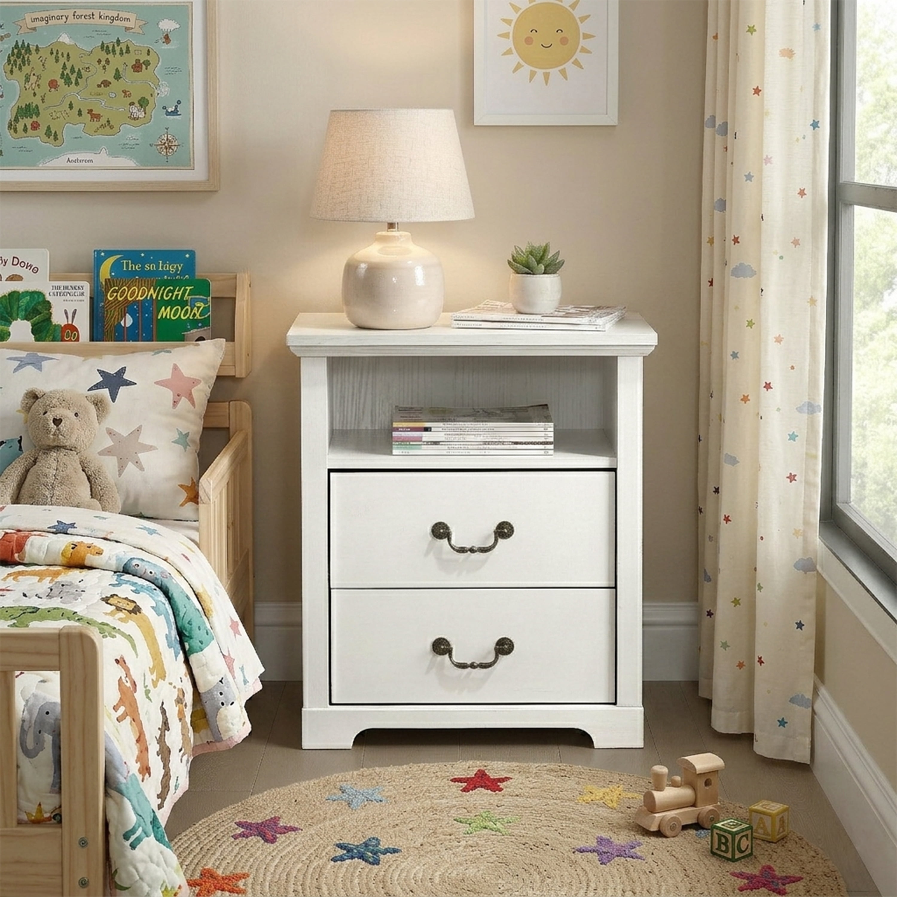 Furniture of America Chara Modern Wood 2-Drawer Nightstand with Open Top Shelf, White