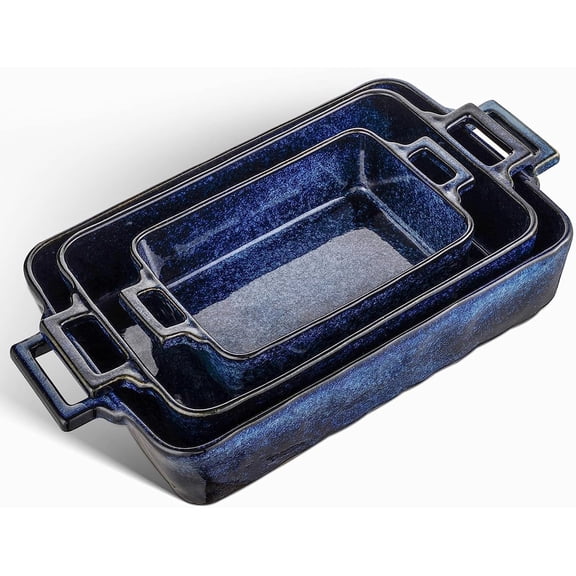Ceramic Bakeware Set  Porcelain Rectangular Lasagna Pans Casserole Dish For Baking Cooking Kitchen Cake Dinner Banquet And Daily Use 3 Pcs 15 X 8.5 Inches(blue)