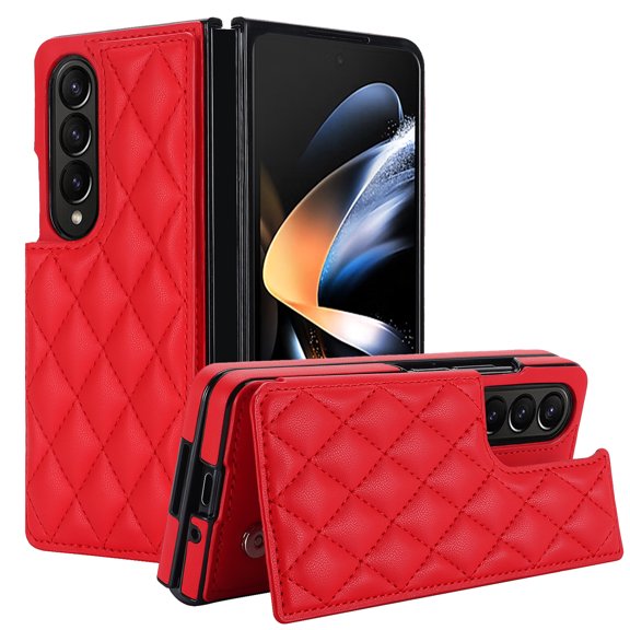 Feishell Back Wallet Case for Samsung Galaxy Z Fold 4, RFID Blocking Premium PU Leather Flip Cover with Card Slots Holder Magnetic Buttons TPU Bumper Shockproof Case for Galaxy Z Fold 4, Red