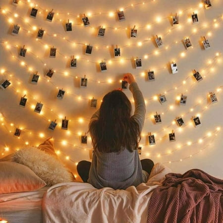 Ledander Photo Clip String Lights - 33ft 100 LED Fairy Light Strip Clip For Pictures Photo Light Strip 50 Clear Clips For Dorm Bedroom Wall/Wedding Decor - 4 Pack