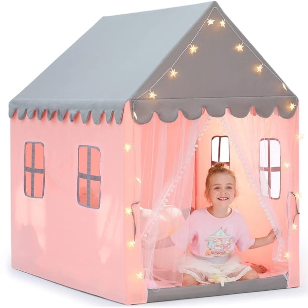 Princess Castle Playhouse Carpa para niñas 49.2 x 37.4 x 53.1in con cadena de luces de estrellas y 2 carpas de Windows Playhouse Carpa de gran espacio Fairy Castle Carpa para leer y relajarse Carpa de Muyoka Hogar
