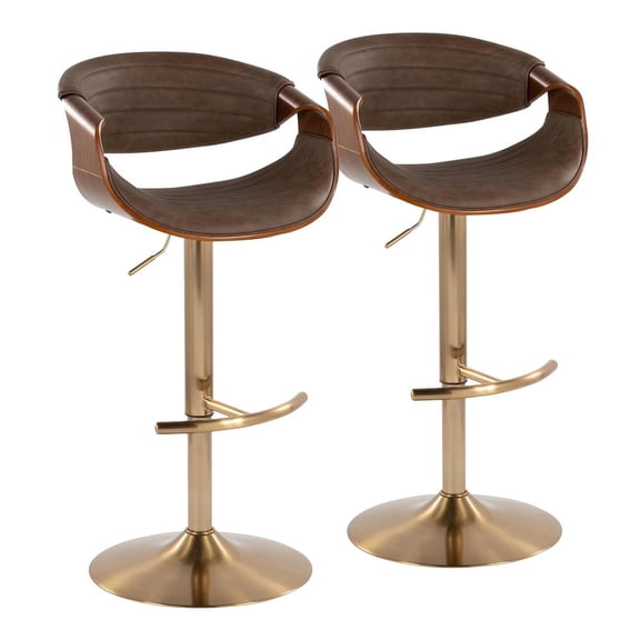 LumiSource Symphony Adjustable Barstool - Set of 2 in Gold Metal