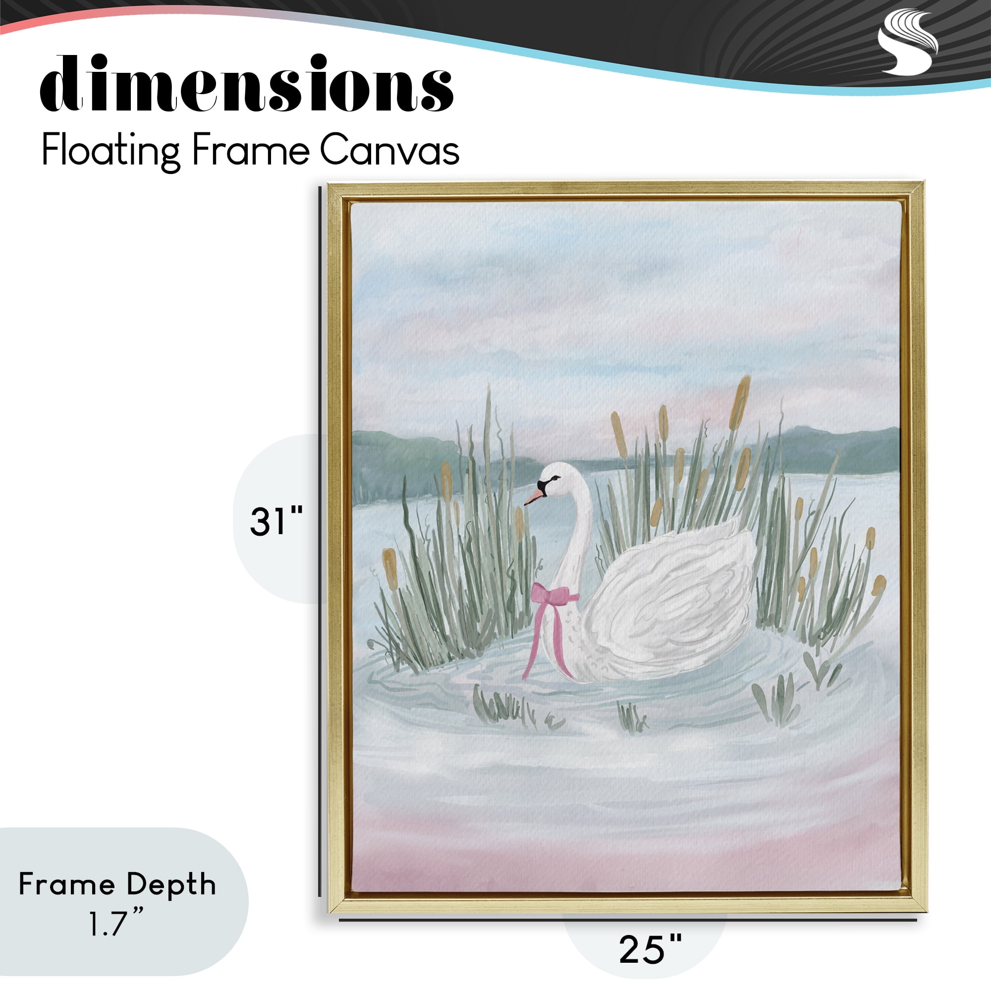 Stupell Industries Swan Serenade on Lake Gold Framed Floater Canvas Wall Art, design by Adreane Fippinger