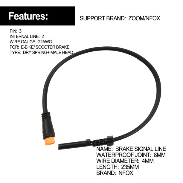 NFOX Fil à Induction Magnétique Pour Vélo électrique – Capteur De Frein, 21 Cm, 22 AWG, Noir (3 Broches)