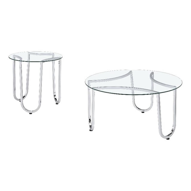 Coaster Beller 2-piece Tempered Glass Top Metal Frame Coffee Table Set in Chrome