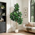thumbnail image 1 of 6-foot artificial fiddle leaf fig tree con 108 leaves y blanca planter pot - ideal para para home, oficina, sala de estar decor & housewarming gift, 1 of 8