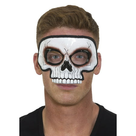 Day Of The Dead Skull Half Mask White Face Black Trim Costume Accessory