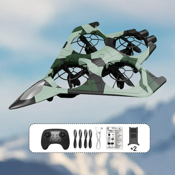 Avión de control remoto, juguete volador para exteriores, helicóptero de portátil con de 360 degree, ideal para niños, principiantes y adultos. Verde con 2 baterías