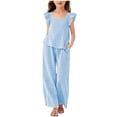 thumbnail image 2 of BXJX Girls Outfit Sets 2 Piece, Plaid Flutter Sleeves Square Neck Girls Summer Clothing Sets Blue Size 5-6 T, 2 of 8
