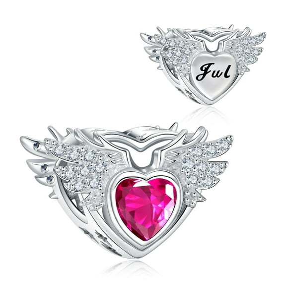 Erizteya Angel Wings July Ruby Necklace Pendant, 925 Sterling Silver