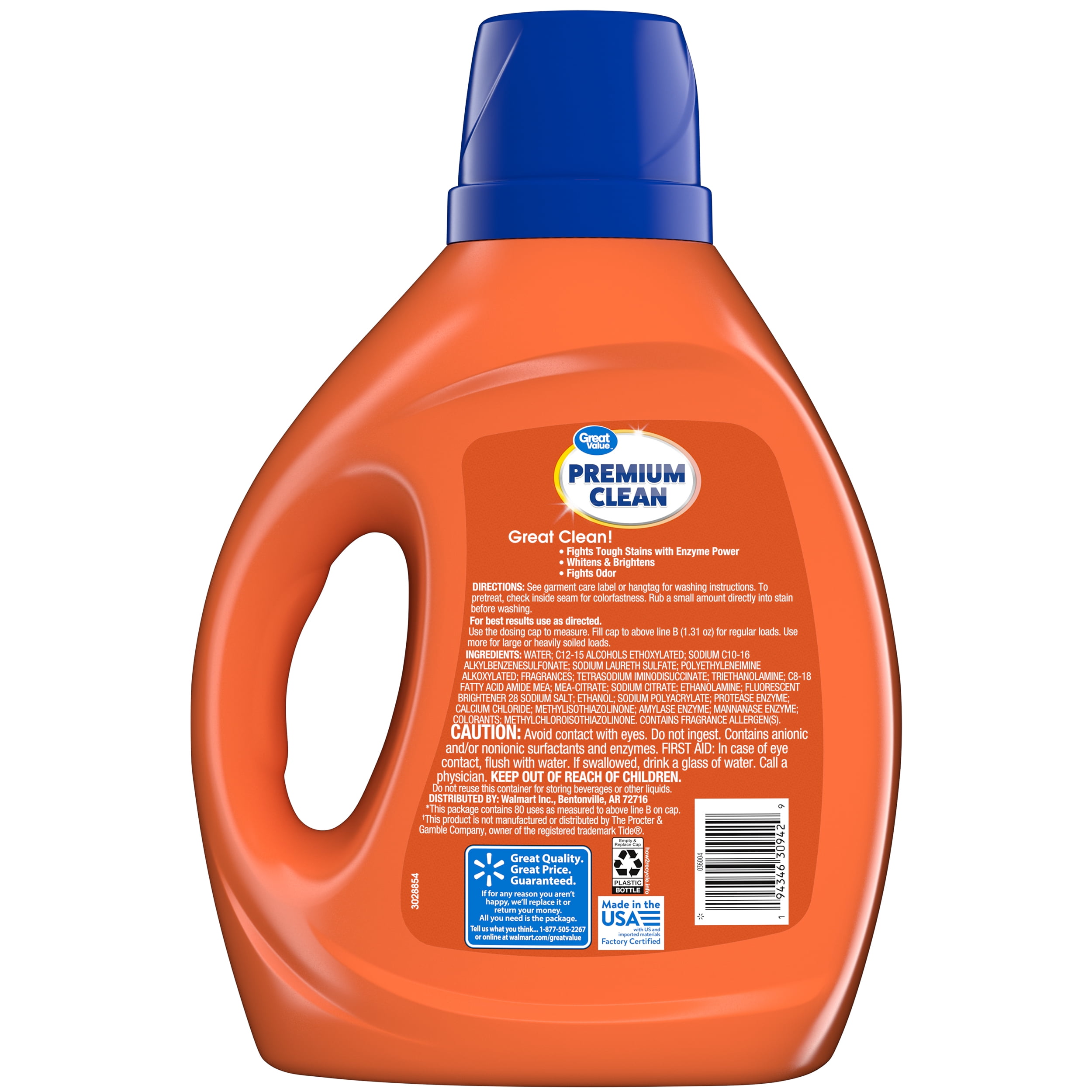 Great Value Premium Clean Original Laundry Detergent 105 fl oz, 80 loads