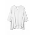 thumbnail image 5 of Qzwdhjm Womens 3/4 Sleeve Tops Stand V Neck Linen Top with Asymmetric Hem Side Pleated Loose Casual Shirts for Summer Going Out, 5 of 7