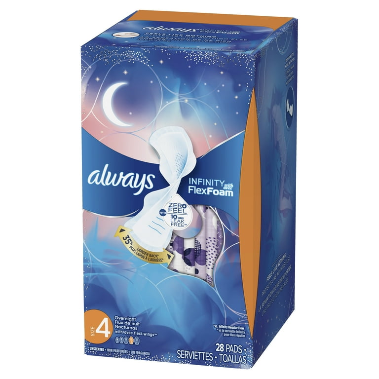 ALWAYS Infinity, Size 4, Overnight Sanitary Pads with Wings