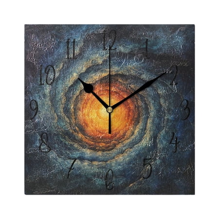 WOBOGO Cosmic Spiral Wall Clock 7.78 Inch Battery Operated Silent Unit Square Rustic Vintage Style for Home Bedroom Office Black Pointer