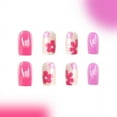 thumbnail image 3 of Uñas postizas con diseño de flores rojas y moradas frescas, regalo para mujer, 24 unidades, 3 of 5