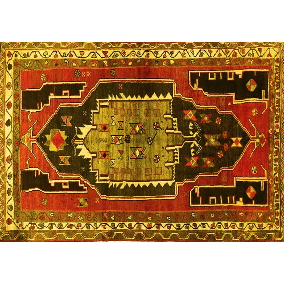 Ahgly Company Machine Washable Indoor Rectangle Persian Yellow Traditional Area Rugs, 7' x 9'