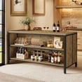 thumbnail image 4 of Finmind 63" Kitchen Island with Storage & Seating, Farmhouse Stationary Island Table with Metal Frame, Large Countertop Coffee Bar Cabinet for Kitchen/Dining Room, Rustic Brown & Black, 4 of 7
