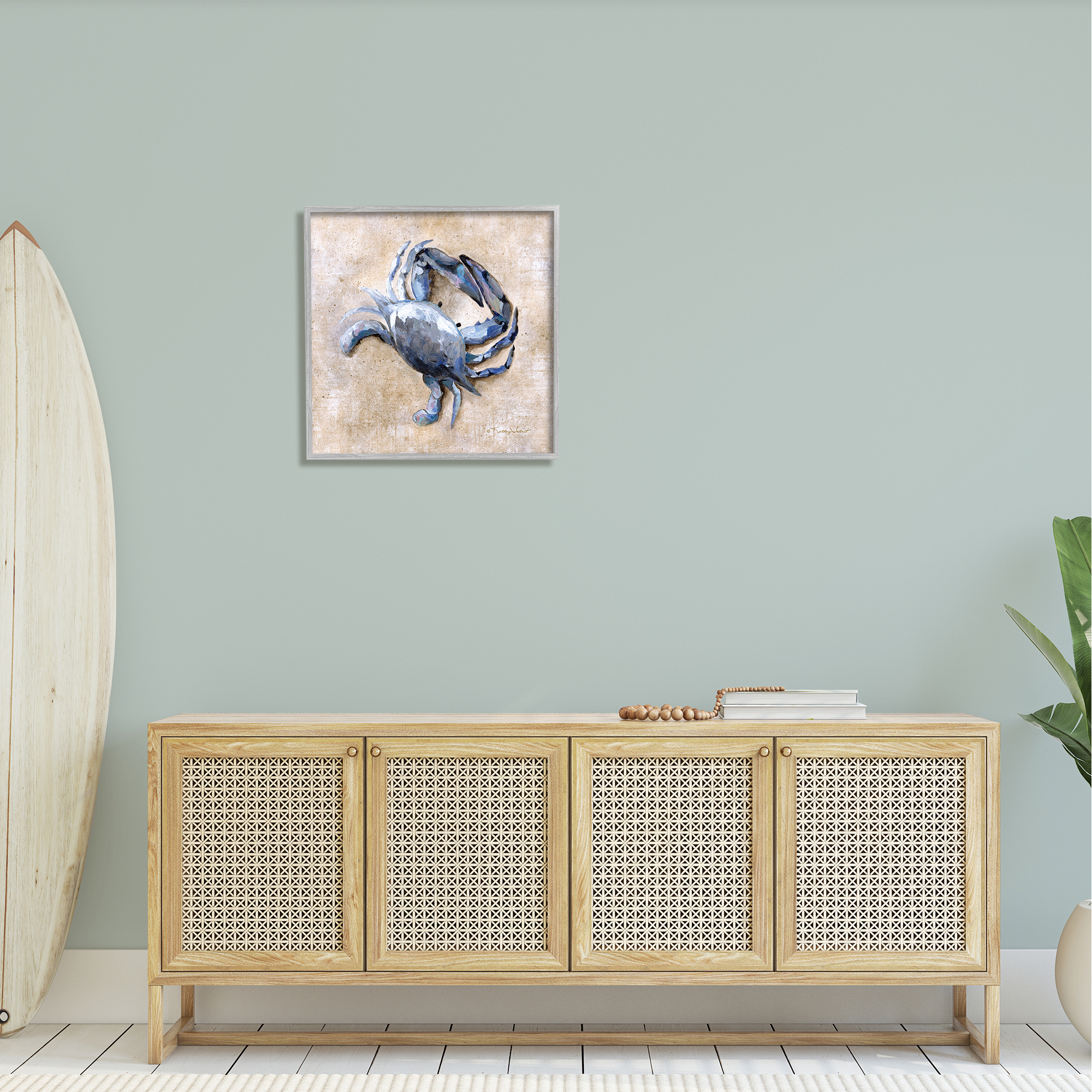 Stupell Marine Crab Sandy Ocean Life Landscape Painting Gray Framed Art Print Wall Art