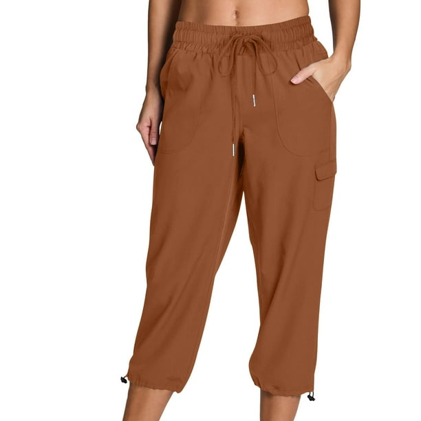 Karight Women's Cargo Capris Loose Fit Casual Hiking Pants Lightweight Quick Dry Joggers Outdoor Workout Pants with Pockets