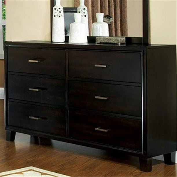 35 x 58 x 16 in. 6 Drawer Contemporary Dresser, Espresso Brown