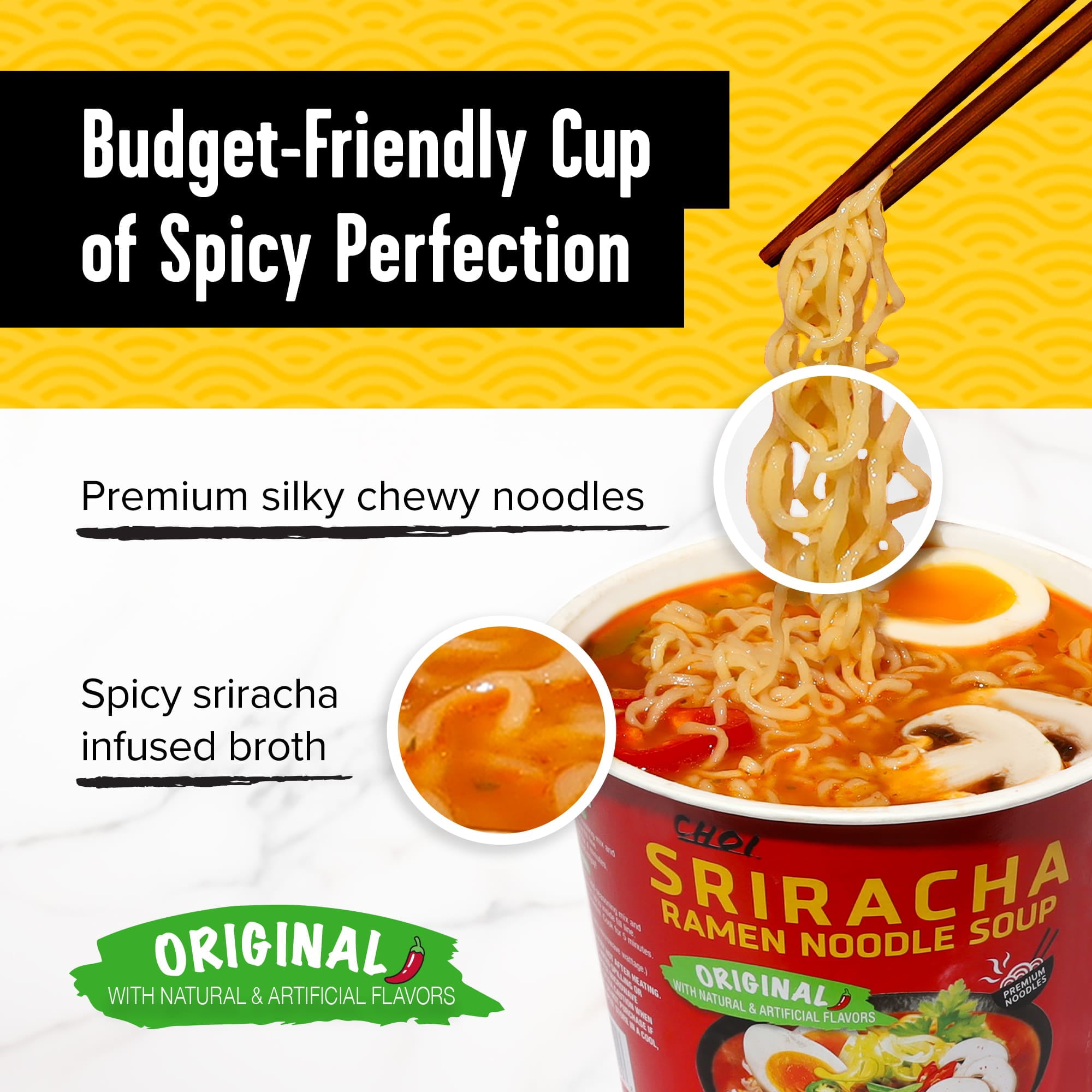 (6 pack) Choi Spicy Sriracha Original Flavor Ramen Cup, 2.29 oz