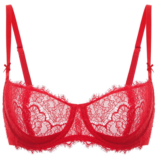 Sostén DOBREVA 34F Balconette de Encaje Sin Relleno Push Up Rojo