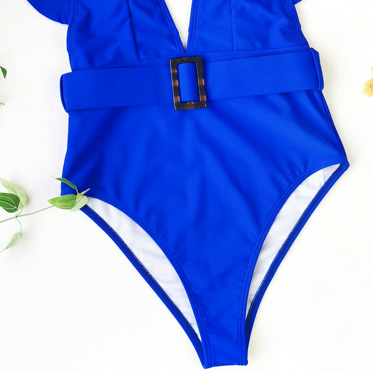 Swimsuit Women Deep-v Swimsuit Mesh Ruffle Beachwear Bathing Suit Vinta  Retro Ini-1