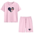 thumbnail image 6 of Pink Kids 4th of July Outfit Patriotic American Flag Heart T-Shirt & Shorts Set,Size 11 T, 6 of 9