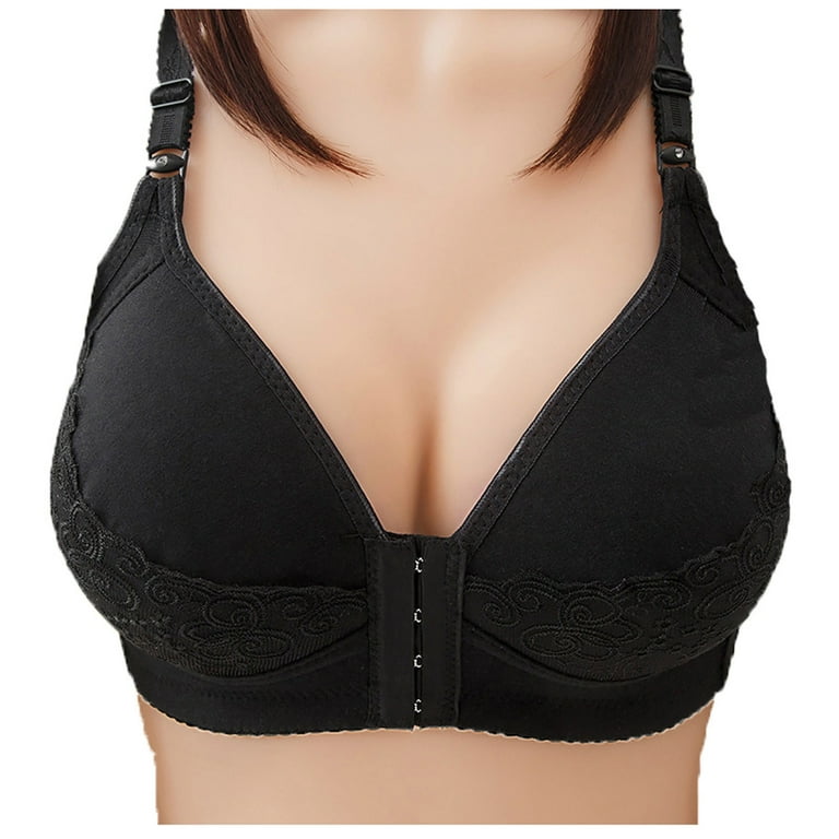 Mlqidk Bras for Women Push Up No Underwire Front Closure Brassiere Snap  Front Buckle Hook Everyday Bra Black 42