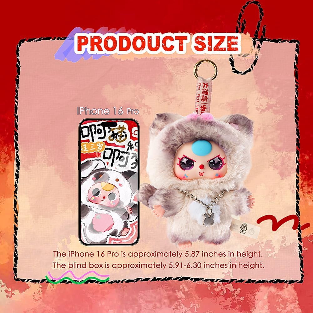 Baby Three Plush Blind Box, Baby Three Plush Figure Toys 1PC (1 of 10 Possible Styles) Cats and Dogs Series Blind Box Plush Collectible Keychain & Bag Charm Birthday Gifts 5.5 in