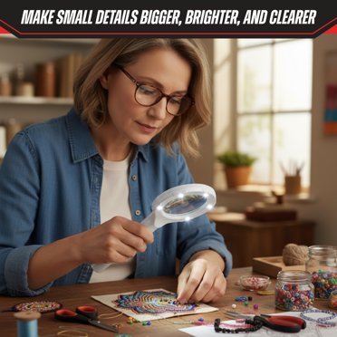 Extra Large Led Handheld Magnifying Glass With Light - 2x 4x 25x Lens Zoom Lightweight Shatterproof Magnifiers