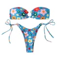 thumbnail image 1 of Womens 2 Piece Swimsuits Fashion Flower Print Gathering Backless Split Bikini Blue Womens Bathing Suits S, 1 of 5