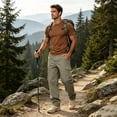 thumbnail image 6 of GrmtClth Cargo Pants for Men Outdoor Hiking Casual Pants Lightweight | Multi Pockets Relax Fit Elastic Waist Pant Work Fishing Athletic Sport Joggers Trouser Beige M, 6 of 7