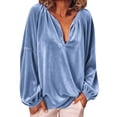 thumbnail image 2 of Endives Womens Long Sleeve Shirt Velvet Deep V Neck Tunic Sleeve Pullover Loose T Shirt Womens Top, 2 of 4