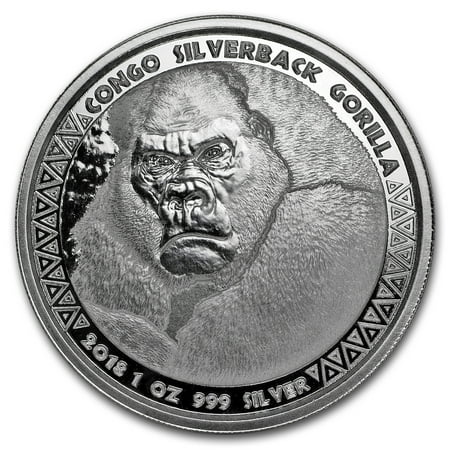- 2018 Republic of Congo Silver 1 oz Silverback Gorilla (Prooflike)
