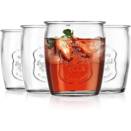 Glass Tumblers Premium Drinking Glasses set Of 4 Genuine Artisan-Made Vintage Italian Style-Elegant 13 Oz Clear Tumbler Glassware Set For Cold Refreshing Drinks Beverages Cocktails
