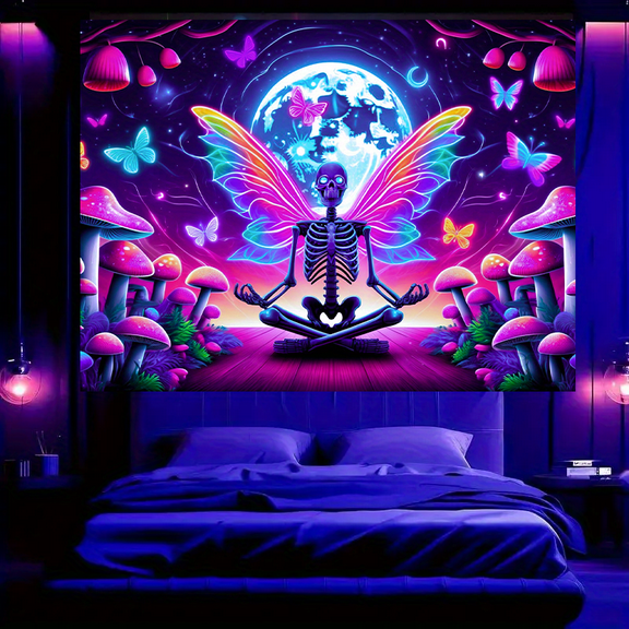 1 PC, 2D Flat/ Black light ultraviolet reaction tapestry, with strong graphic design patterns, 78.74x 59.05 inches (200x150cm), wall art hanging flags, a tapestry that glints against a dark backgroun