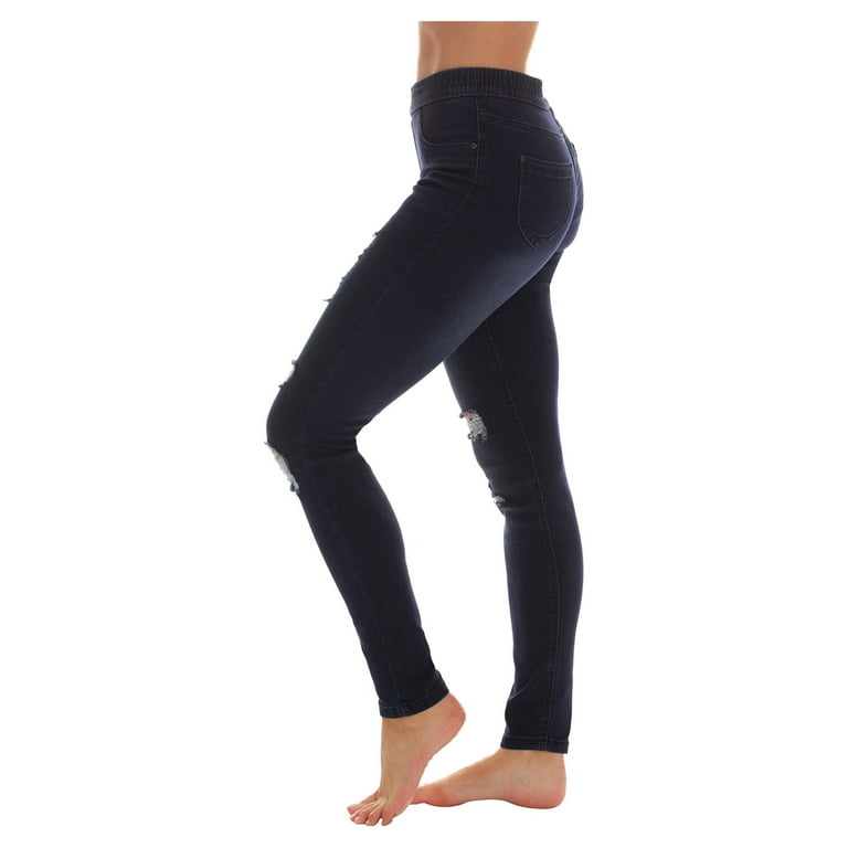 Just Love Denim Wash Ripped Jeggings for Women (Black Ripped Denim, Small)  