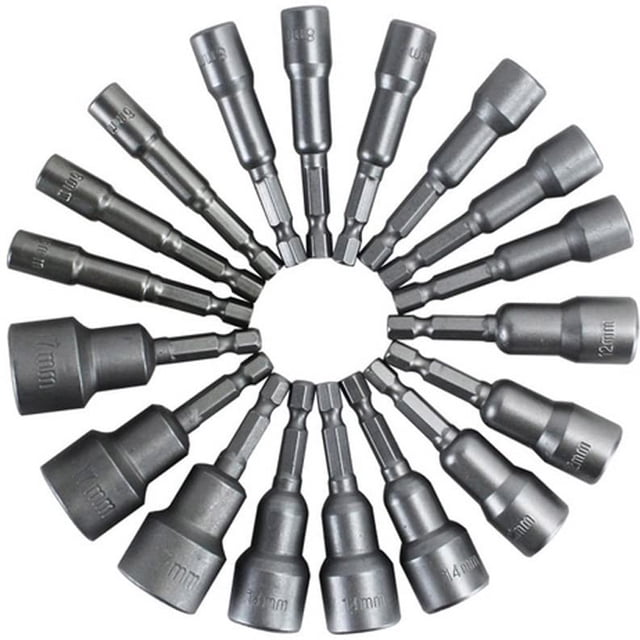 Fiudx Juego de Llaves de Vaso para Tuercas Hexagonales Métricas, Adaptadores de Broca Magnéticos, Construcción de Acero Al Vanadio, Fácil de Usar En Bricolaje y Automoción, 10 Tamaños, Sujeción Magné